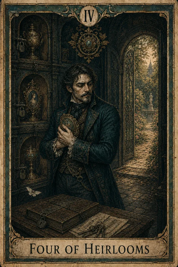 Four of Heirlooms, representing Four of Pentacles