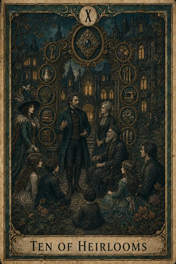 Ten of Heirlooms, representing Ten of Pentacles
