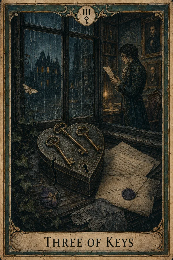 Three of Keys, representing Three of Swords