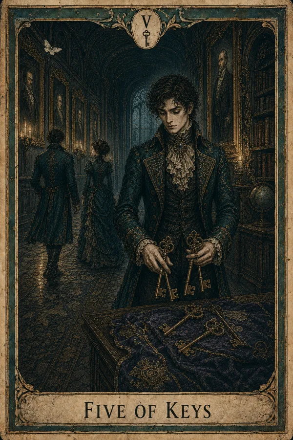 Five of Keys, representing Five of Swords