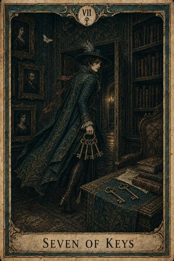 Seven of Keys, representing Seven of Swords