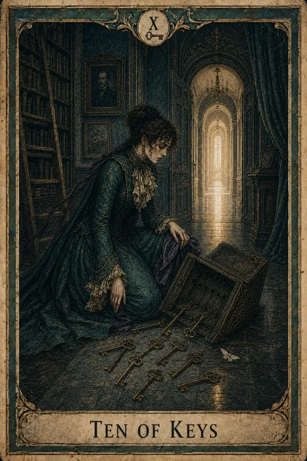 Ten of Keys, representing Ten of Swords