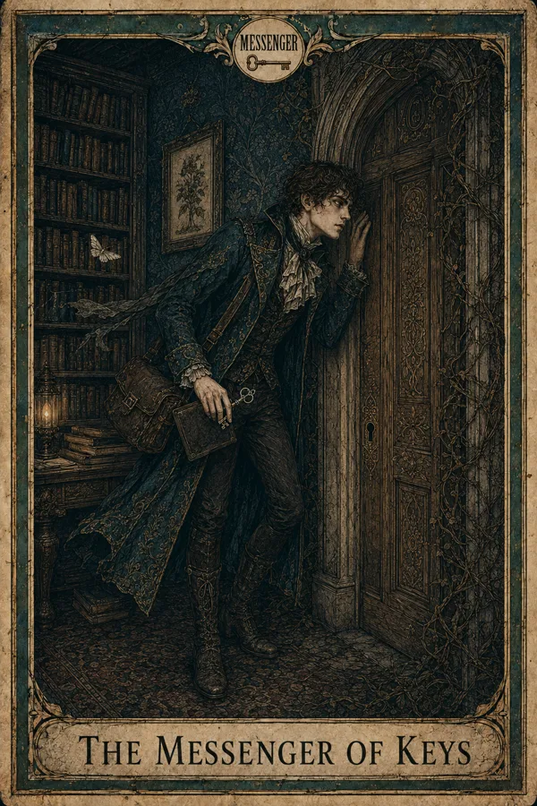 The Messenger of Keys, representing Page of Swords