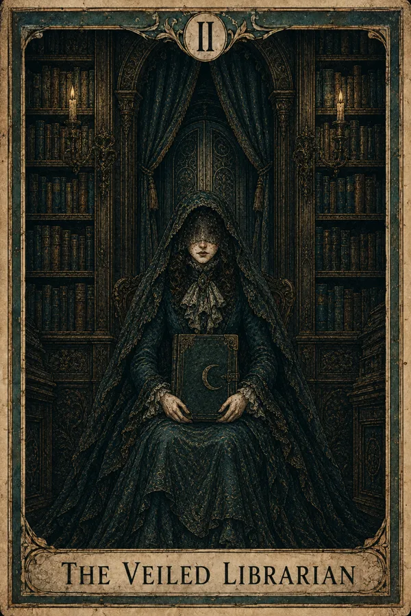 The Veiled Librarian, representing The High Priestess