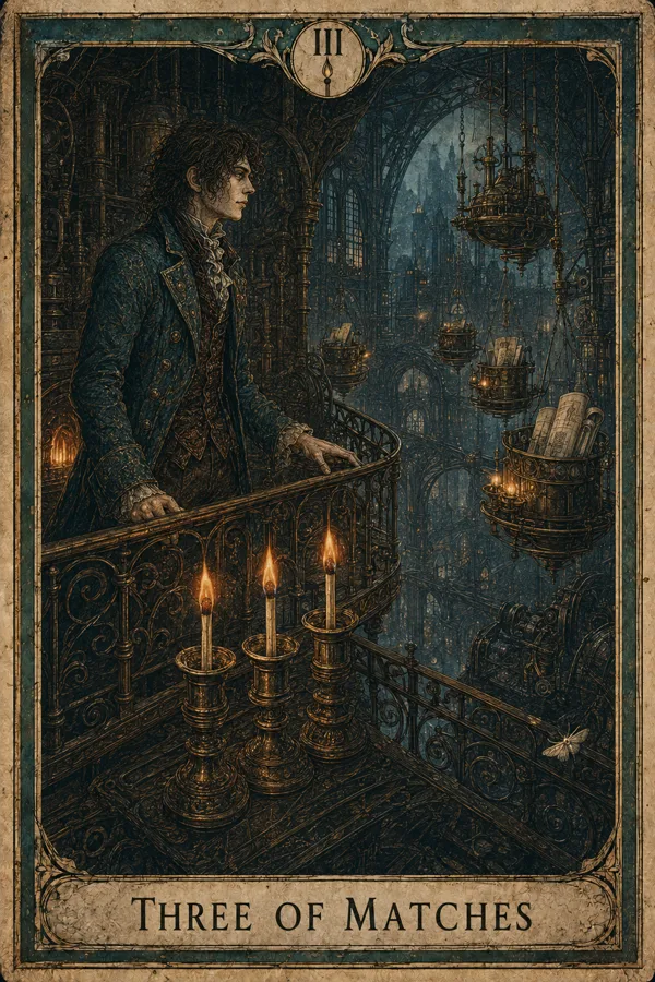 Three of Matches, representing Three of Wands