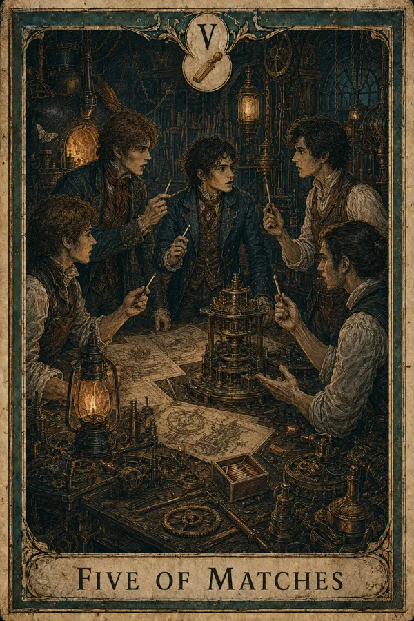 Five of Matches, representing Five of Wands