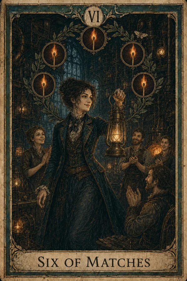 Six of Matches, representing Six of Wands