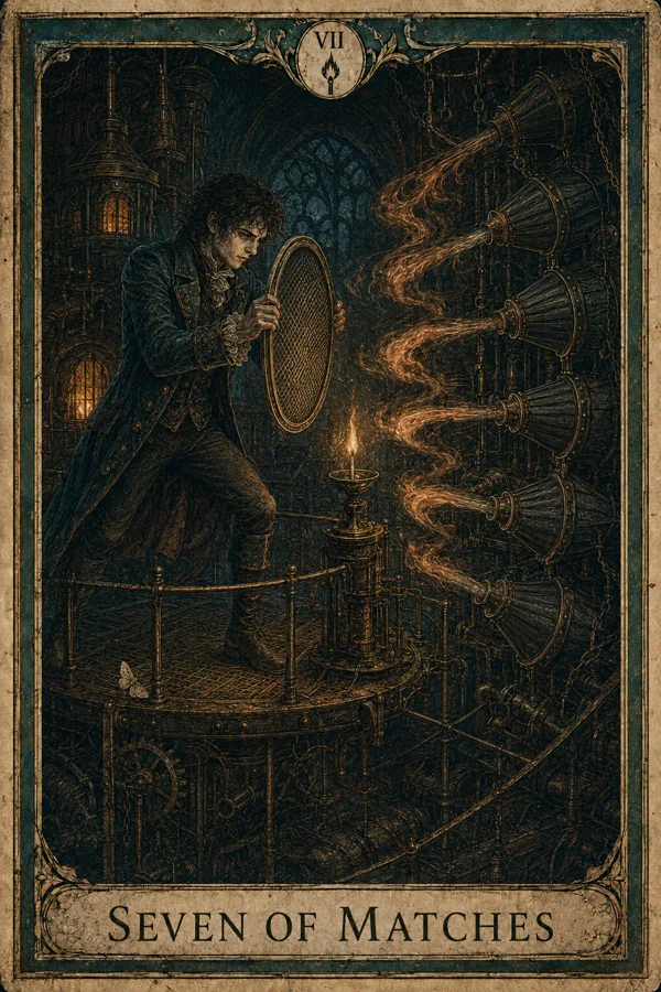 Seven of Matches, representing Seven of Wands