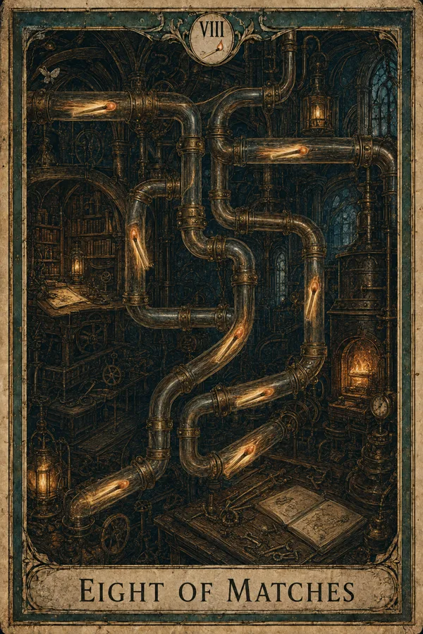 Eight of Matches, representing Eight of Wands