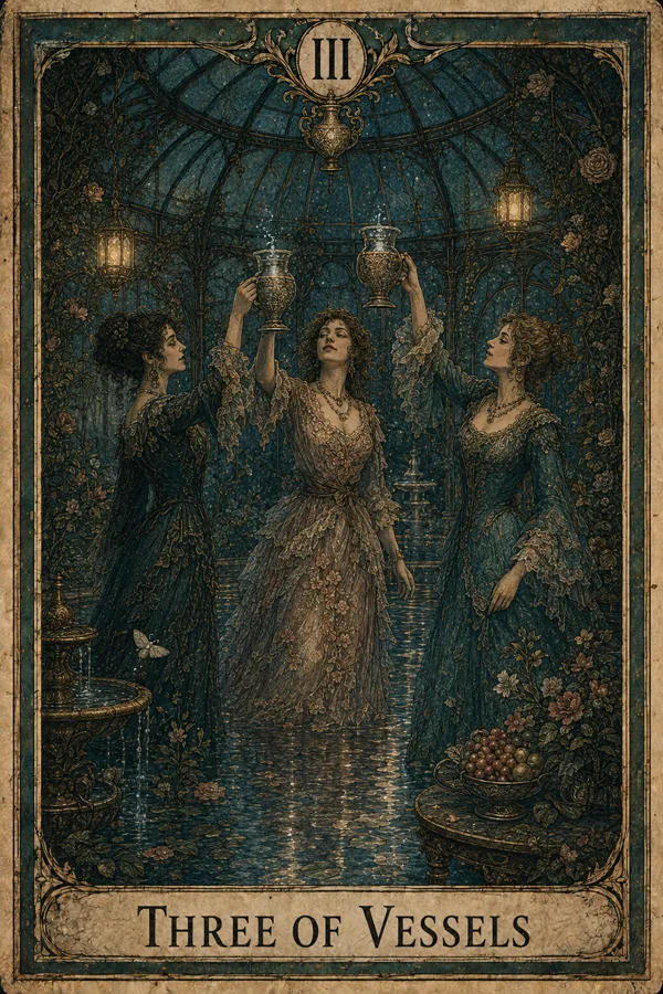 Three of Vessels, representing Three of Cups