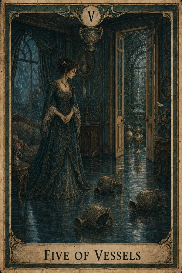 Five of Vessels, representing Five of Cups
