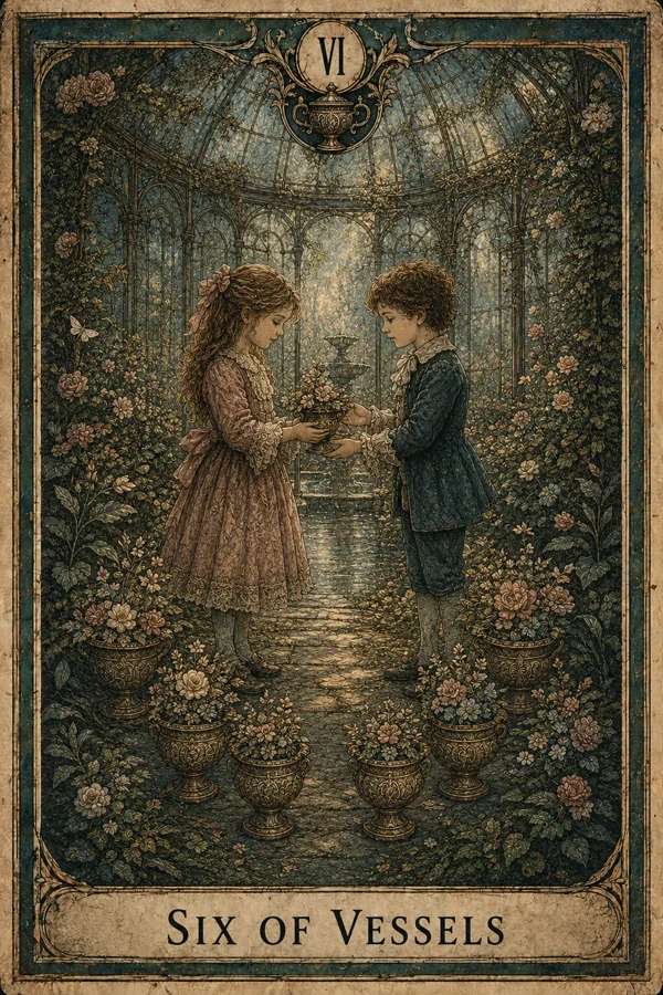 Six of Vessels, representing Six of Cups