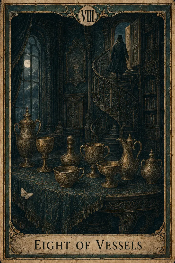 Eight of Vessels, representing Eight of Cups