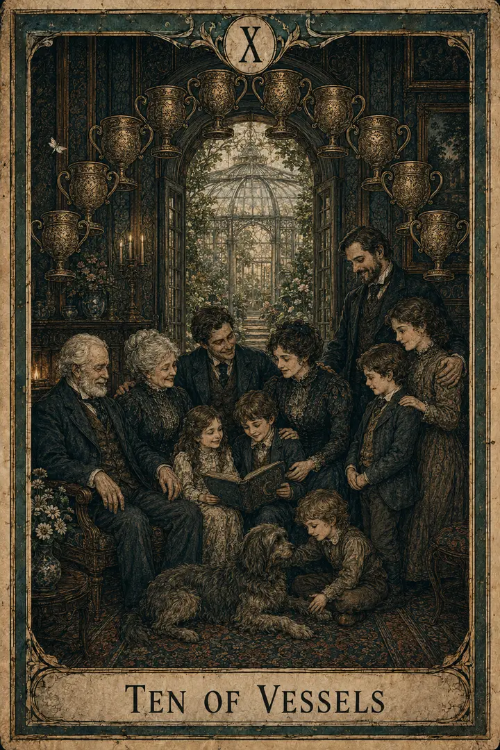 Ten of Vessels, representing Ten of Cups